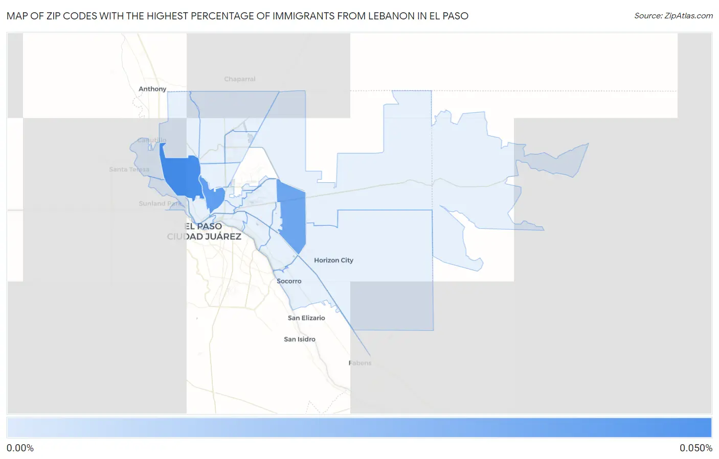 Zip Codes with the Highest Percentage of Immigrants from Lebanon in El Paso Map