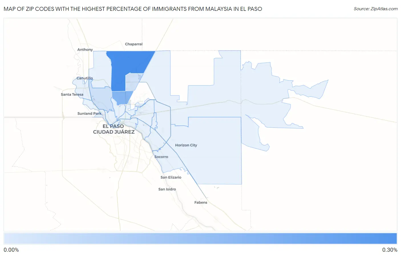 Zip Codes with the Highest Percentage of Immigrants from Malaysia in El Paso Map
