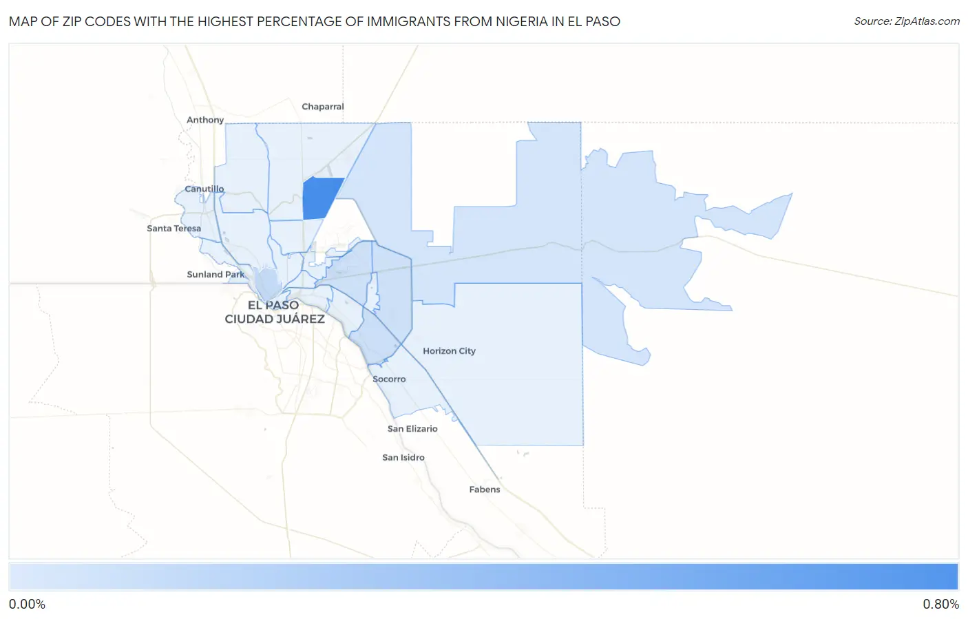 Zip Codes with the Highest Percentage of Immigrants from Nigeria in El Paso Map
