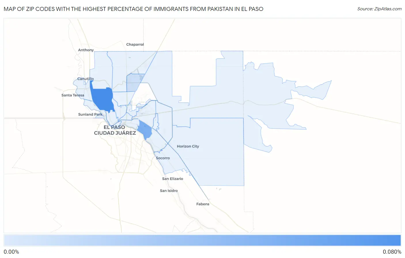 Zip Codes with the Highest Percentage of Immigrants from Pakistan in El Paso Map