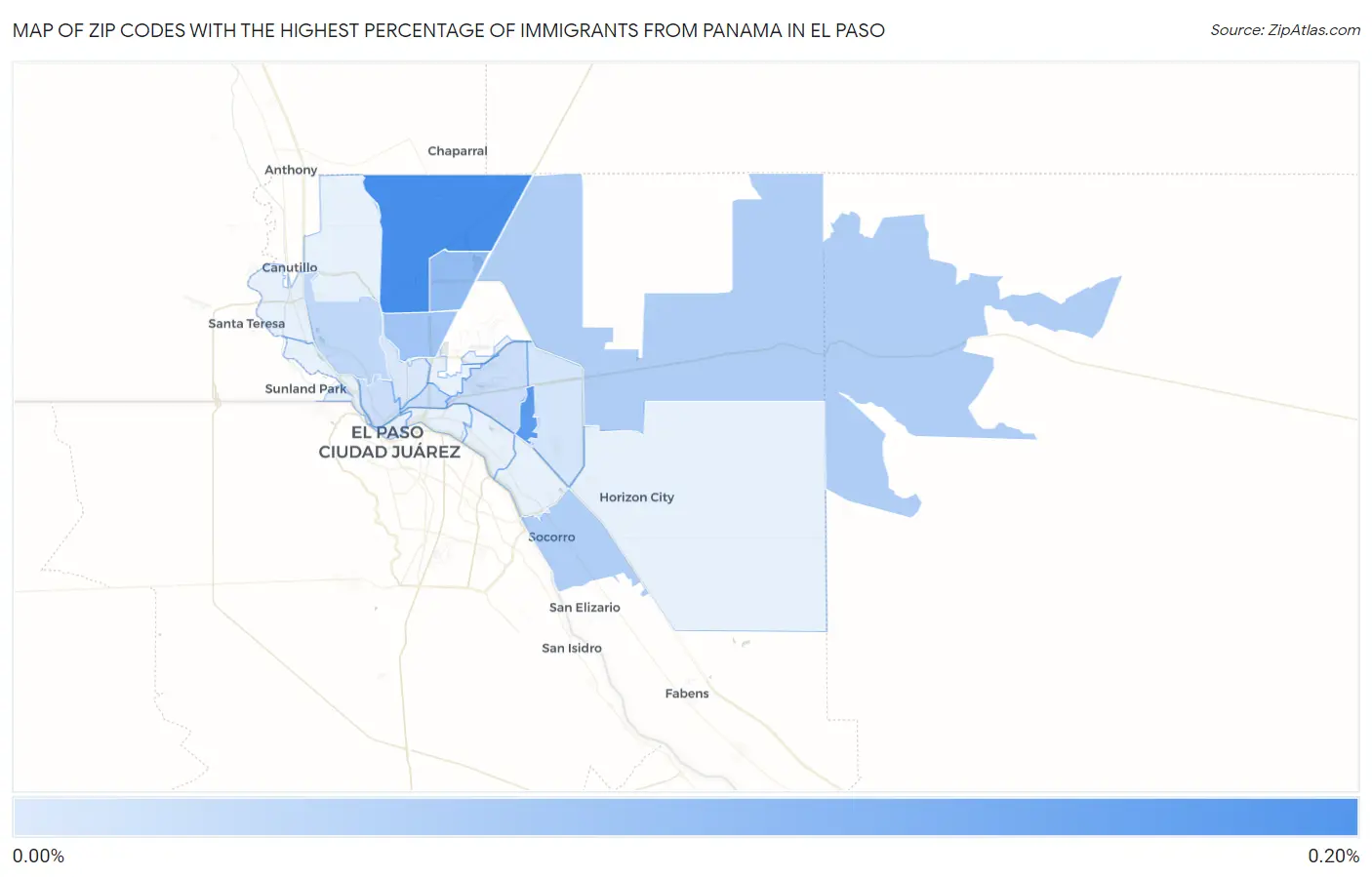 Zip Codes with the Highest Percentage of Immigrants from Panama in El Paso Map