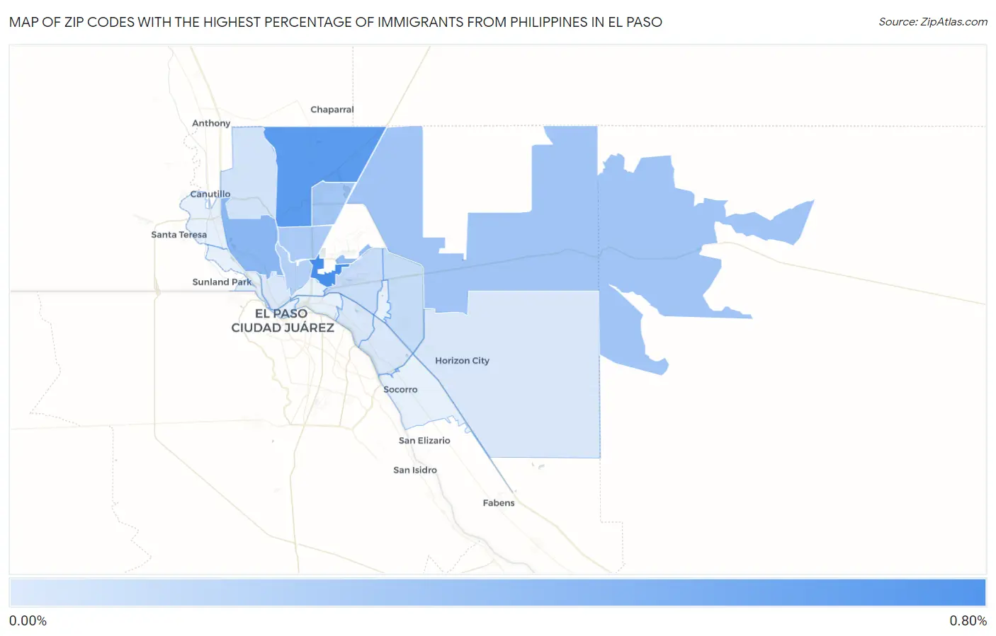 Zip Codes with the Highest Percentage of Immigrants from Philippines in El Paso Map