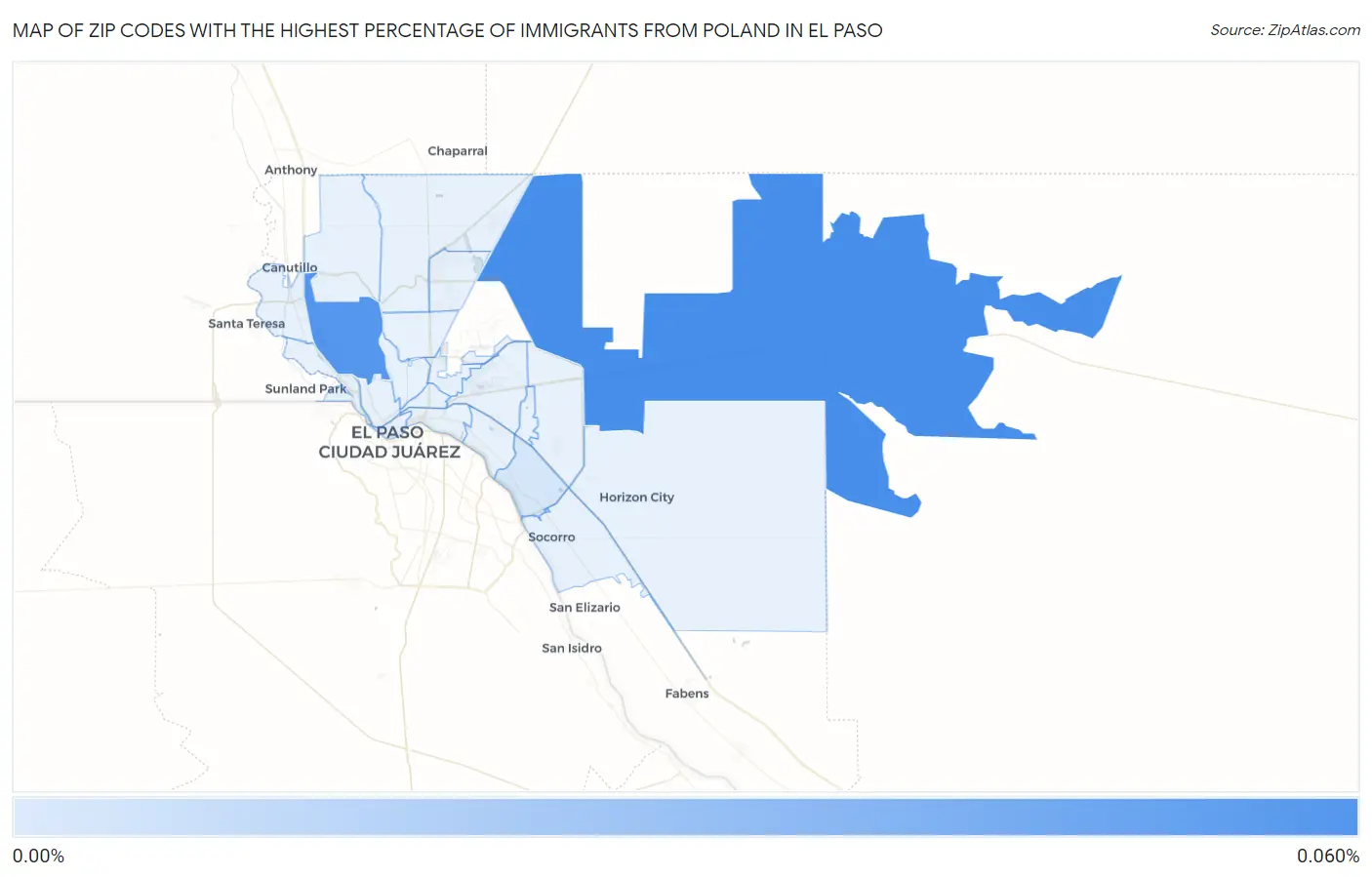 Zip Codes with the Highest Percentage of Immigrants from Poland in El Paso Map
