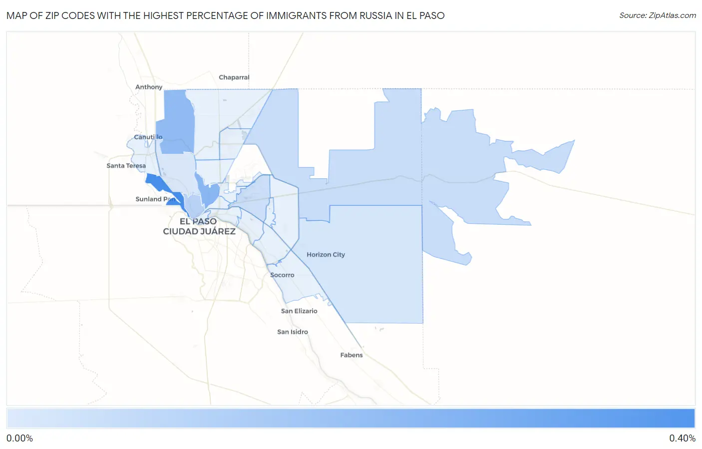 Zip Codes with the Highest Percentage of Immigrants from Russia in El Paso Map
