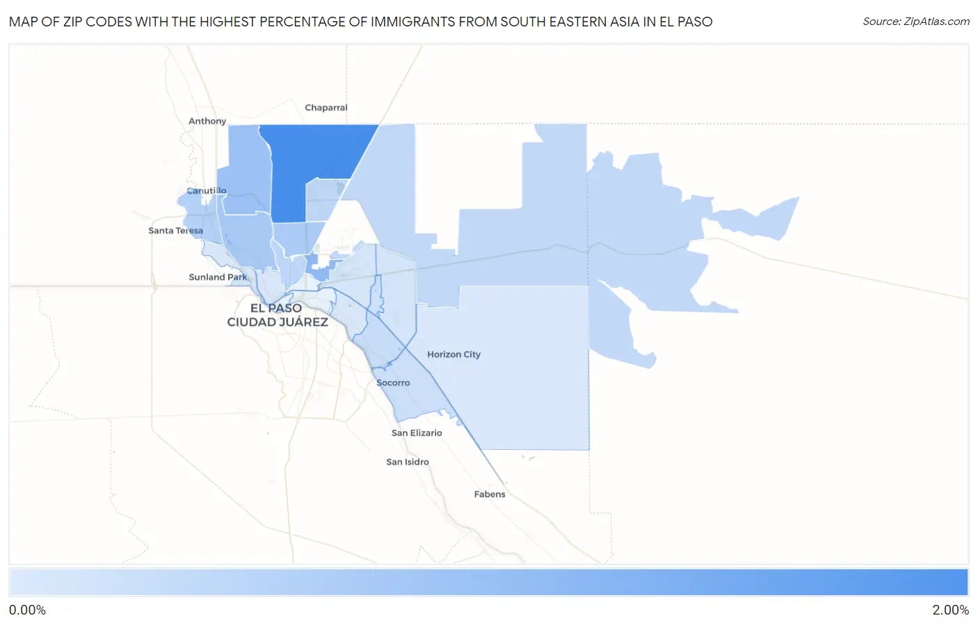 Zip Codes with the Highest Percentage of Immigrants from South Eastern Asia in El Paso Map