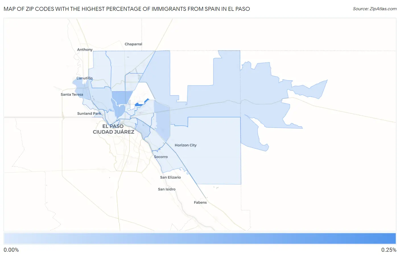 Zip Codes with the Highest Percentage of Immigrants from Spain in El Paso Map