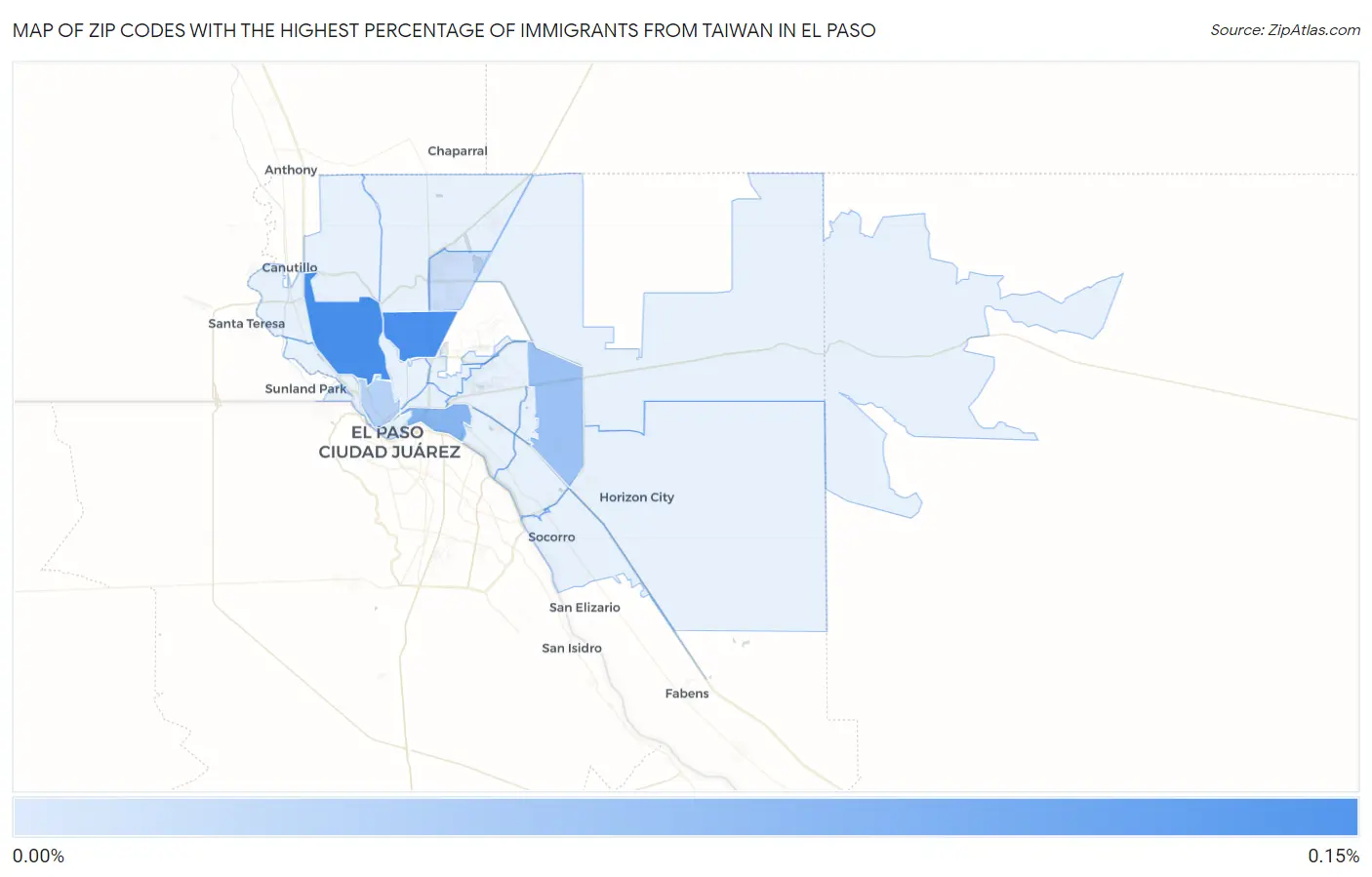 Zip Codes with the Highest Percentage of Immigrants from Taiwan in El Paso Map