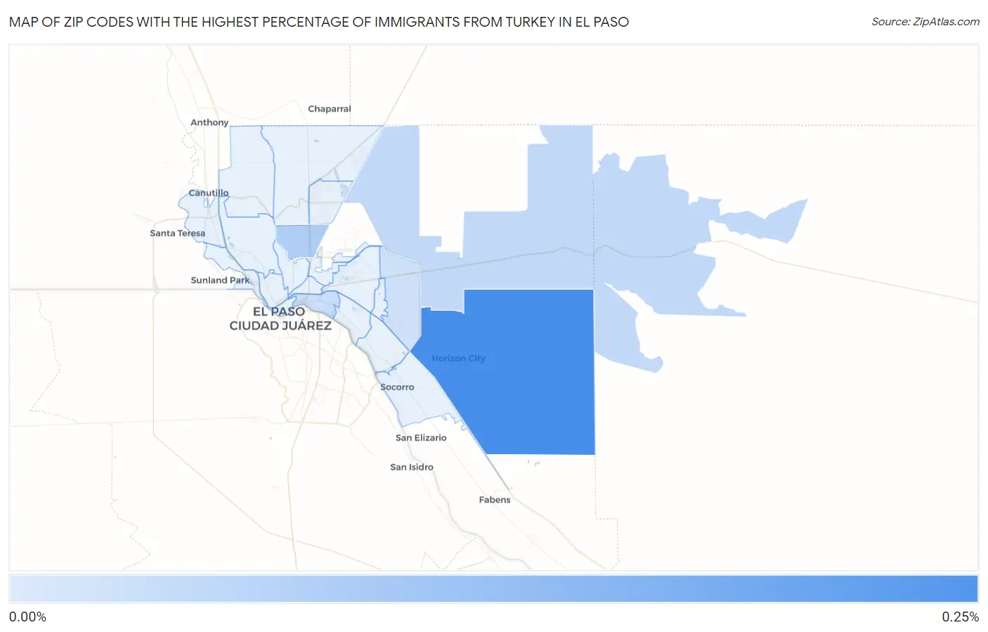 Zip Codes with the Highest Percentage of Immigrants from Turkey in El Paso Map