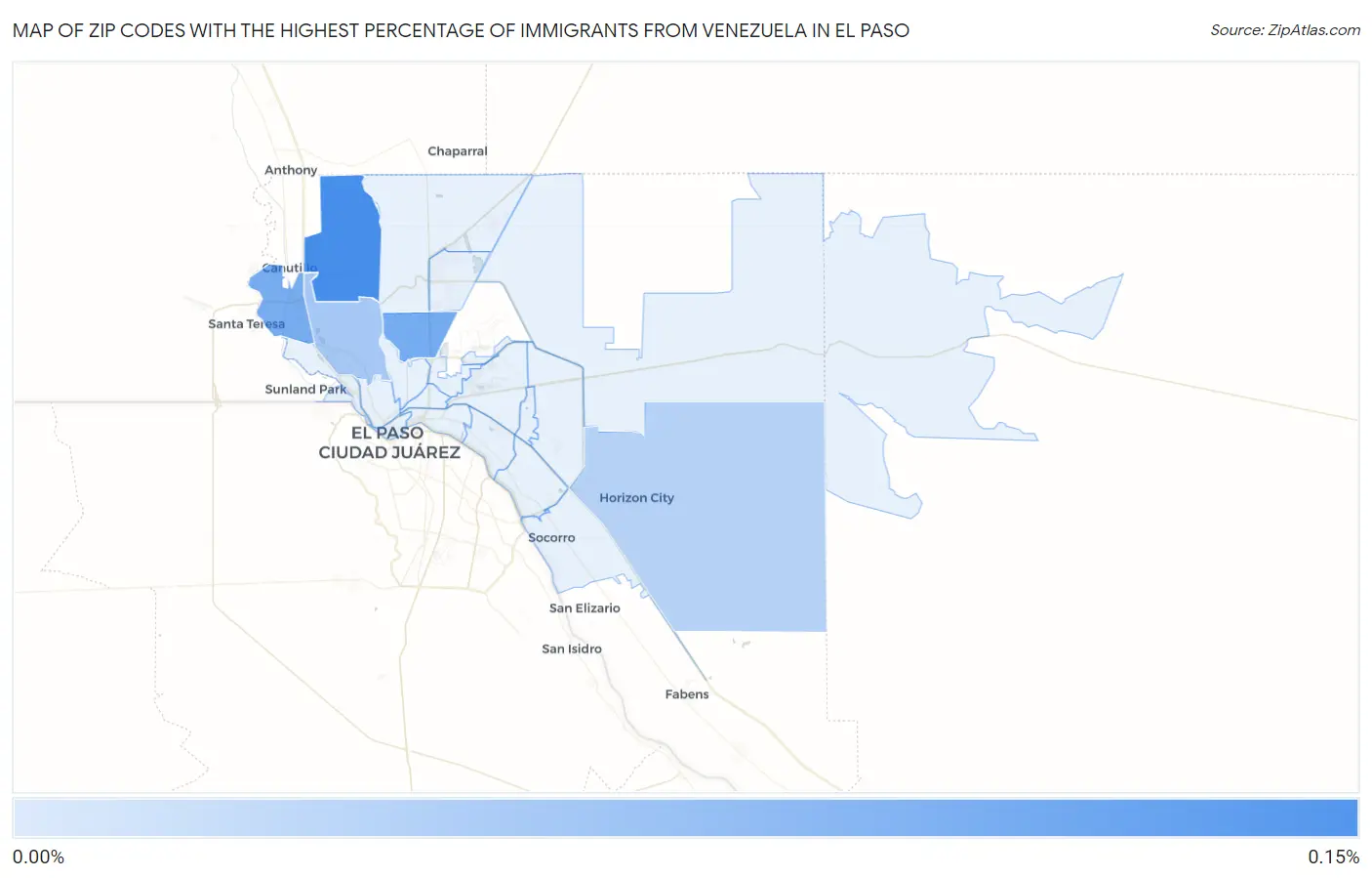 Zip Codes with the Highest Percentage of Immigrants from Venezuela in El Paso Map