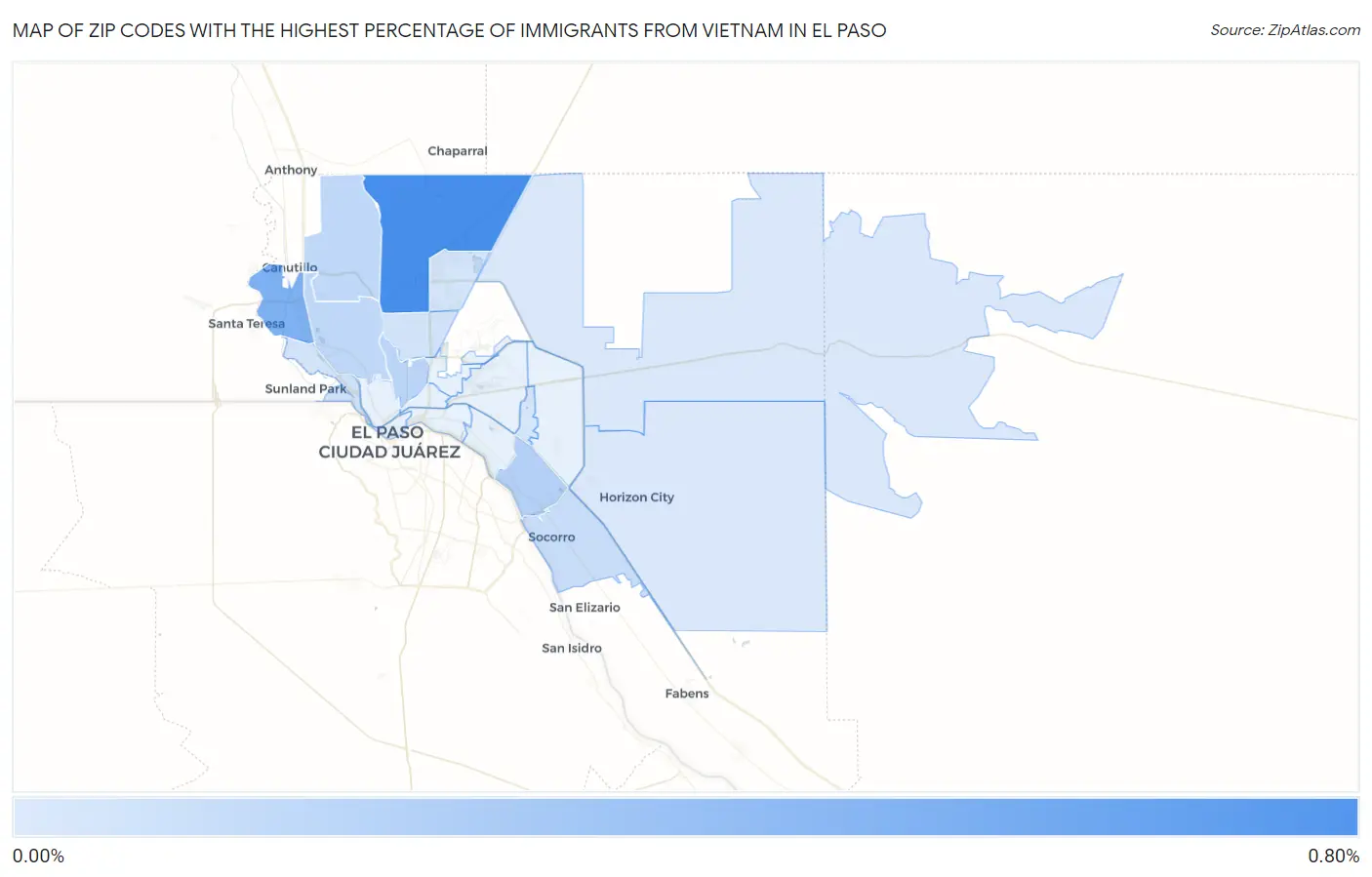 Zip Codes with the Highest Percentage of Immigrants from Vietnam in El Paso Map
