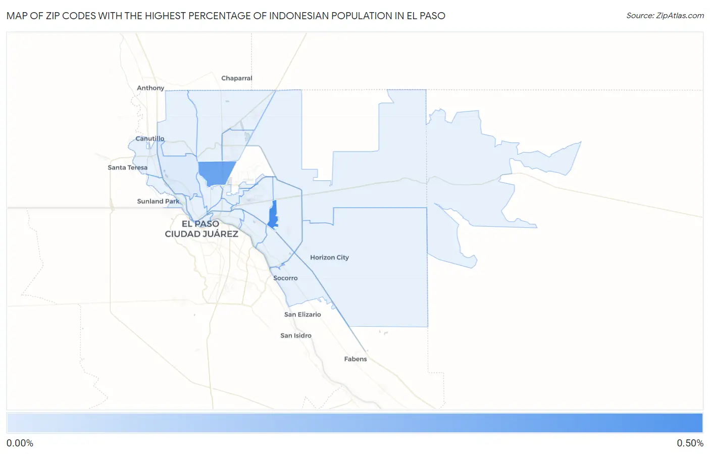 Zip Codes with the Highest Percentage of Indonesian Population in El Paso Map