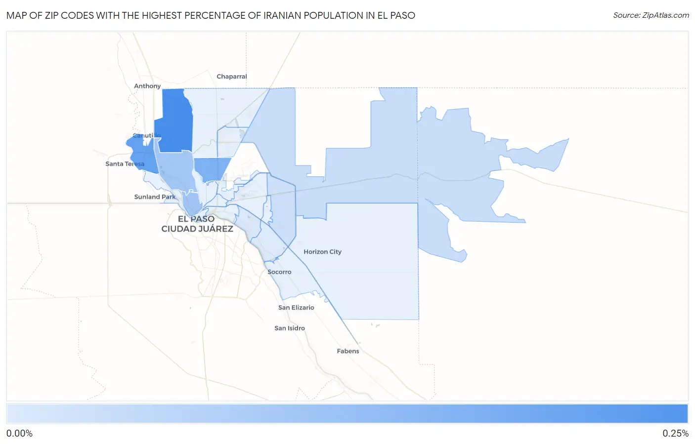 Zip Codes with the Highest Percentage of Iranian Population in El Paso Map