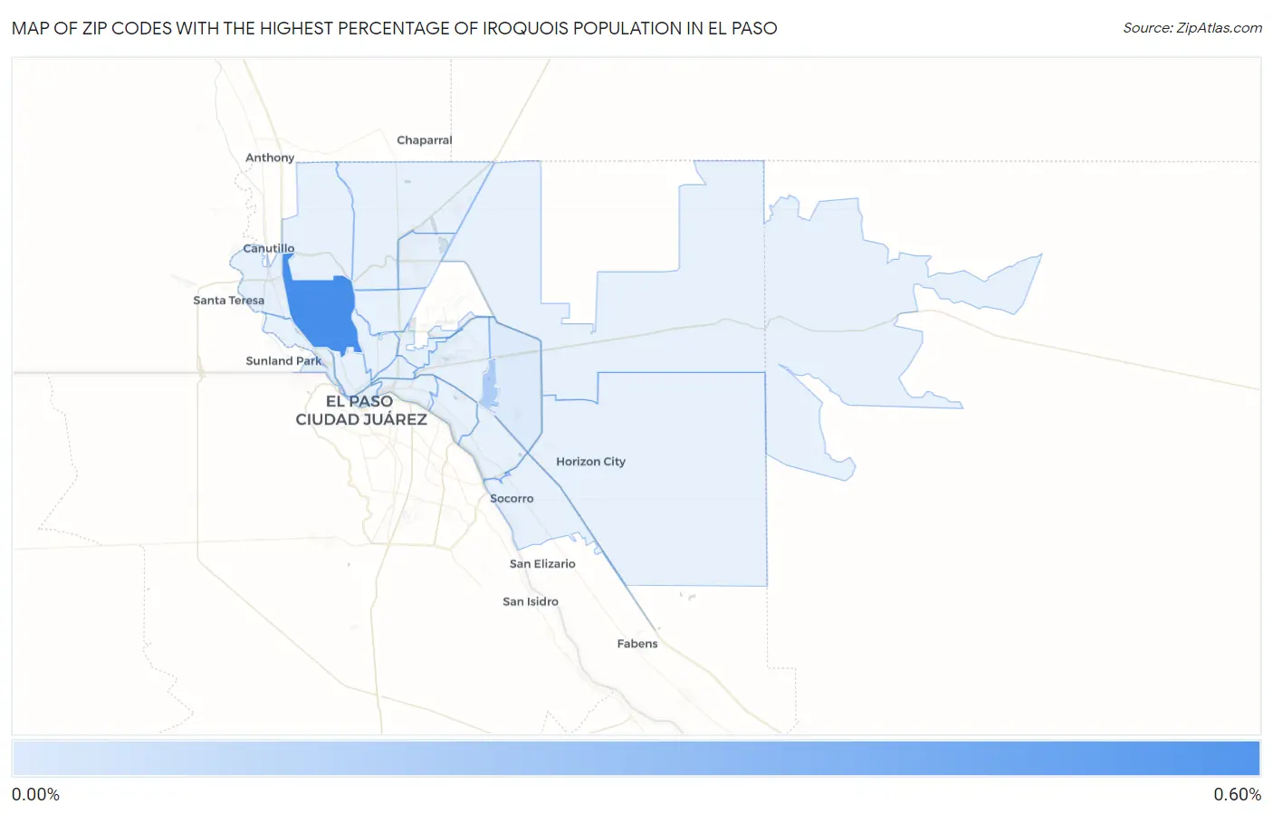 Zip Codes with the Highest Percentage of Iroquois Population in El Paso Map