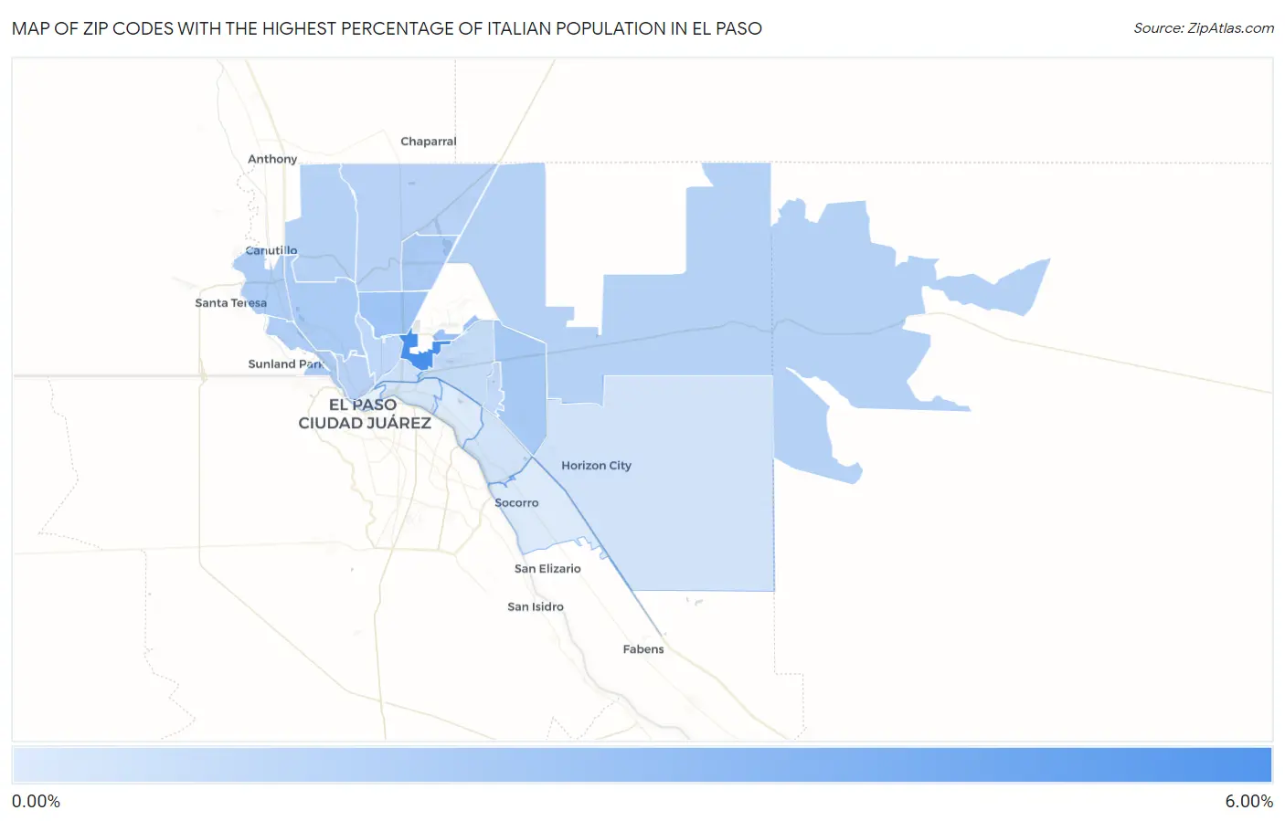 Zip Codes with the Highest Percentage of Italian Population in El Paso Map