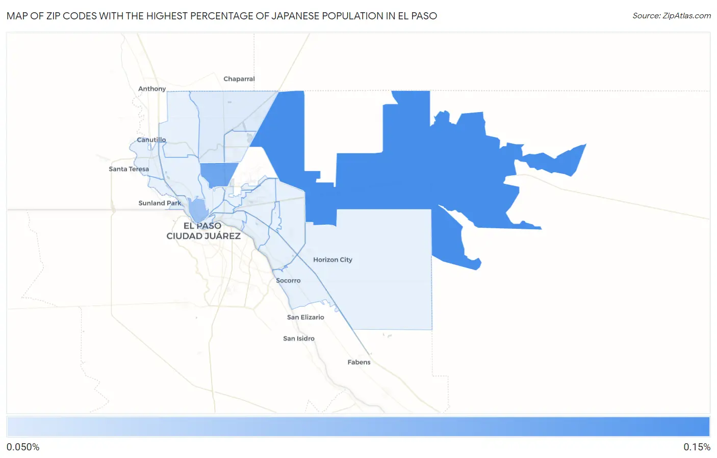 Zip Codes with the Highest Percentage of Japanese Population in El Paso Map