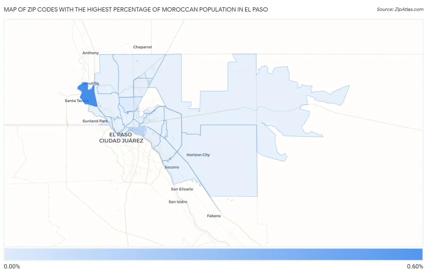Zip Codes with the Highest Percentage of Moroccan Population in El Paso Map