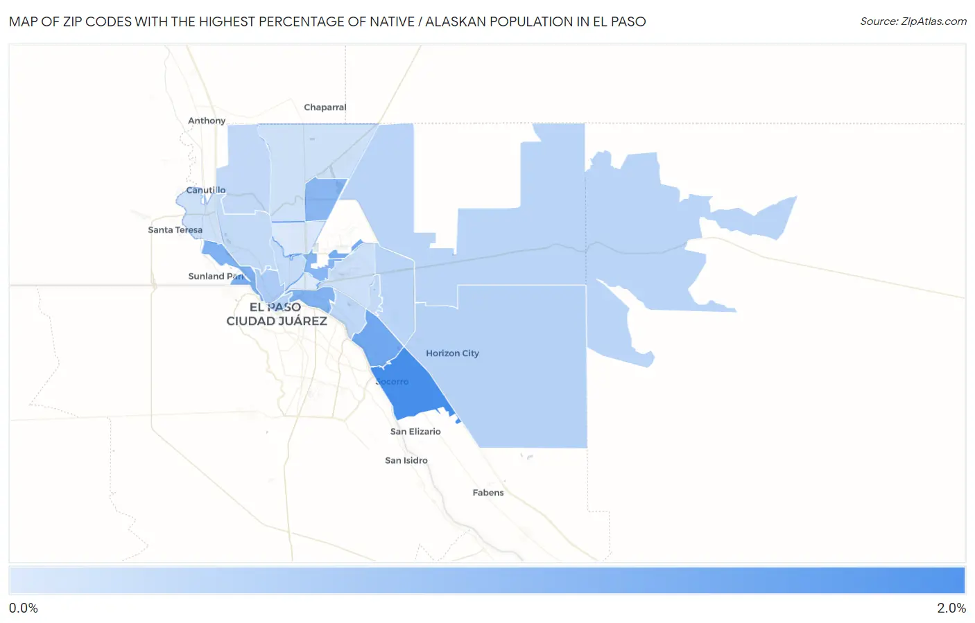 Zip Codes with the Highest Percentage of Native / Alaskan Population in El Paso Map
