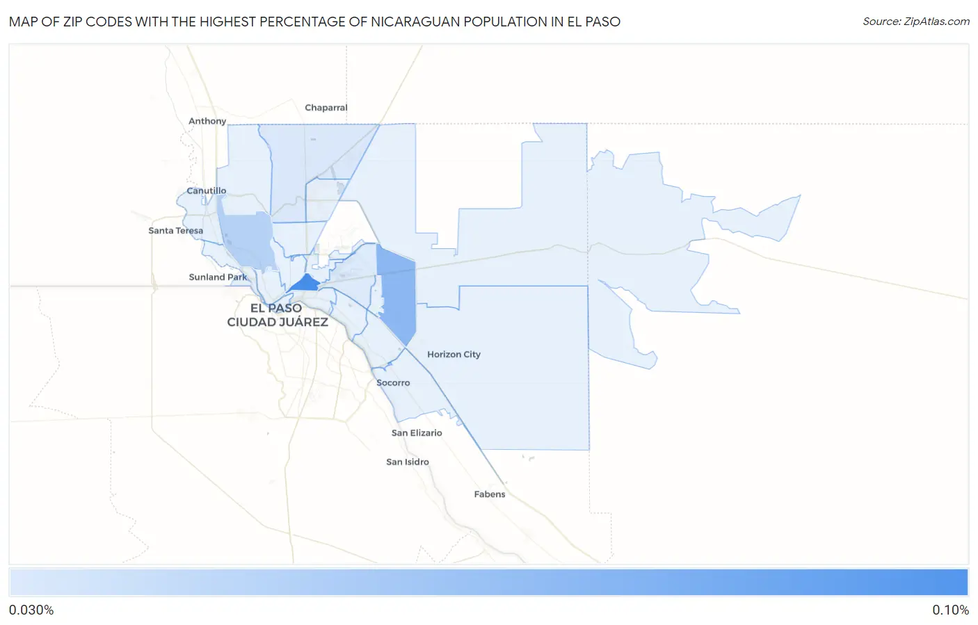 Zip Codes with the Highest Percentage of Nicaraguan Population in El Paso Map