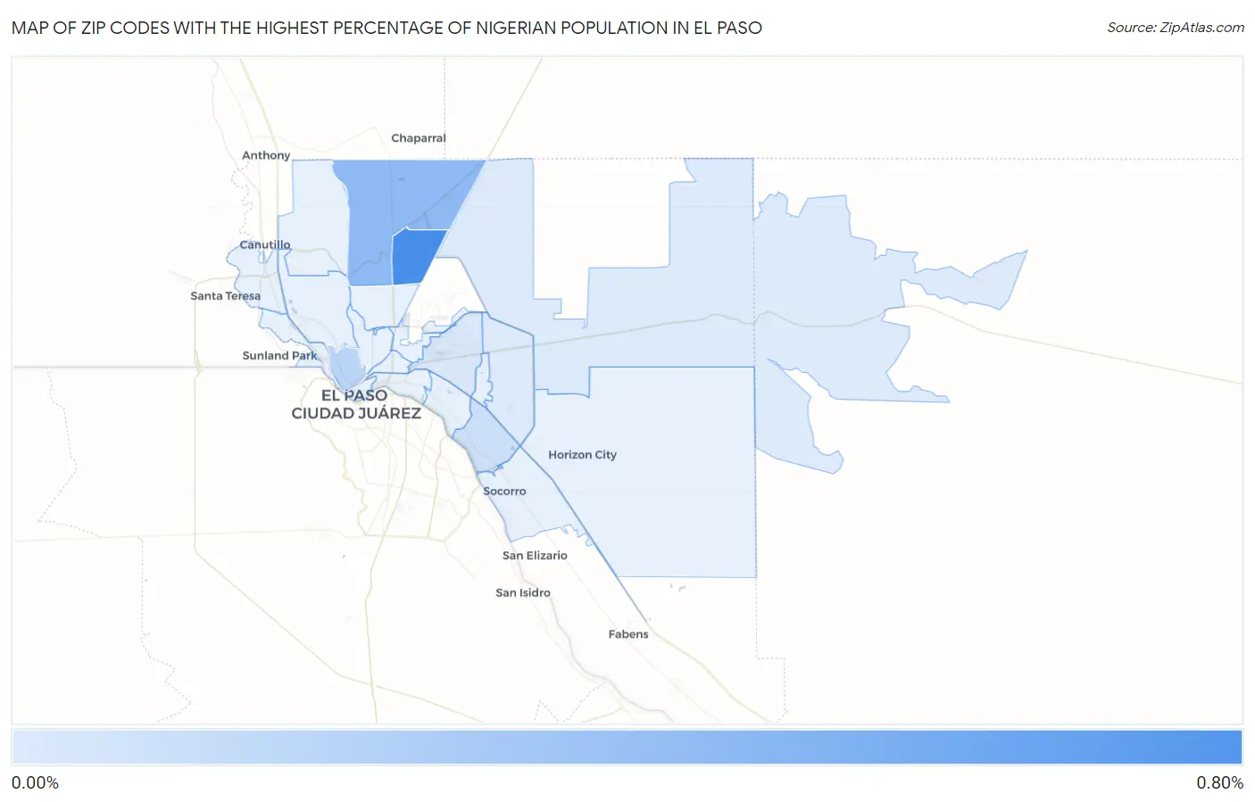 Zip Codes with the Highest Percentage of Nigerian Population in El Paso Map