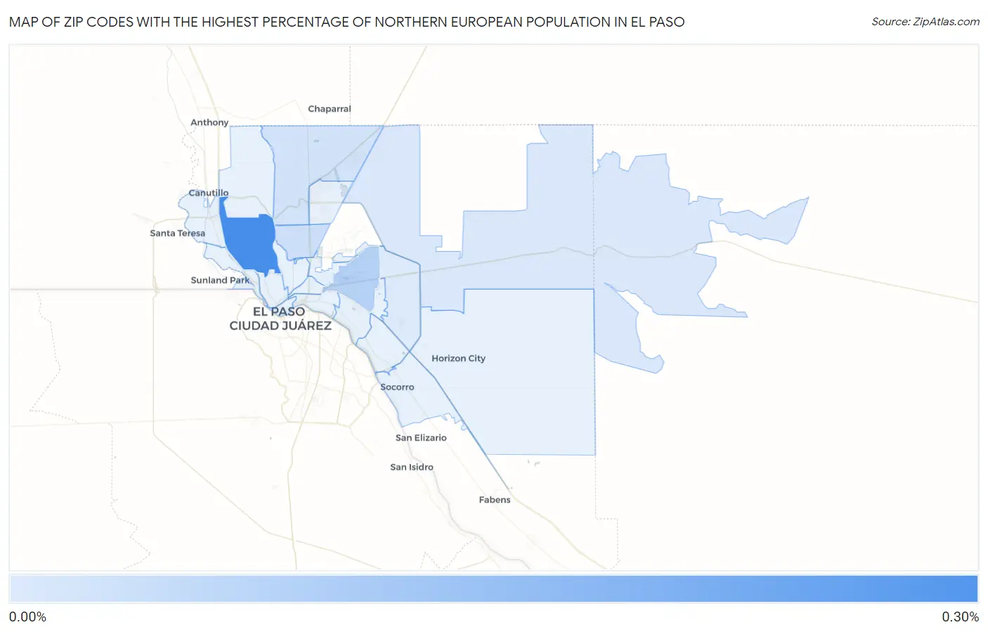 Zip Codes with the Highest Percentage of Northern European Population in El Paso Map