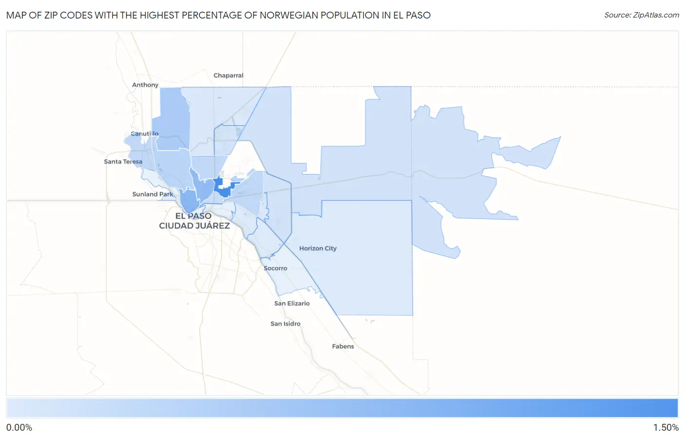 Zip Codes with the Highest Percentage of Norwegian Population in El Paso Map