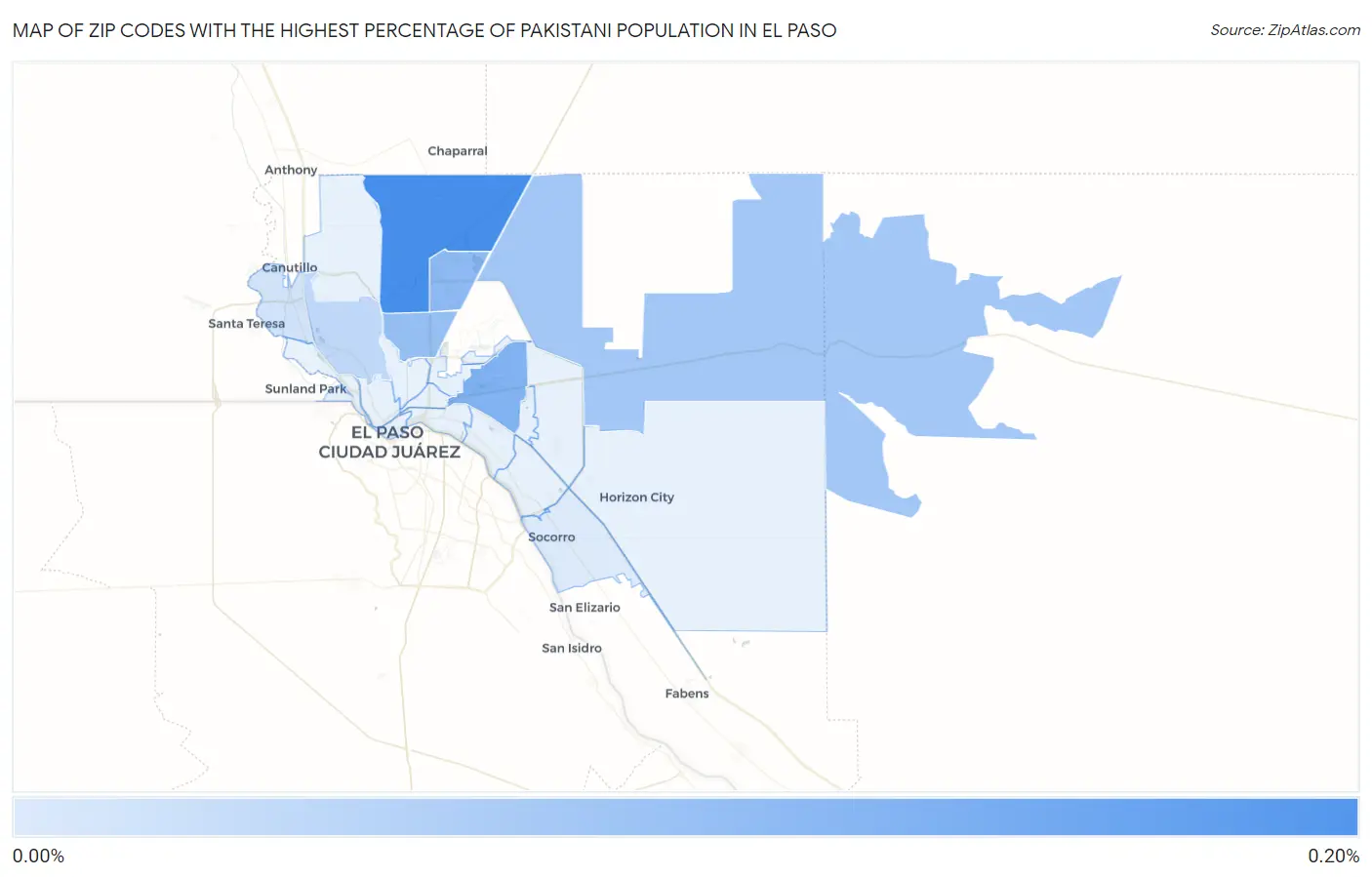 Zip Codes with the Highest Percentage of Pakistani Population in El Paso Map