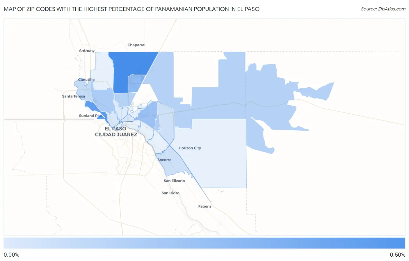 Zip Codes with the Highest Percentage of Panamanian Population in El Paso Map