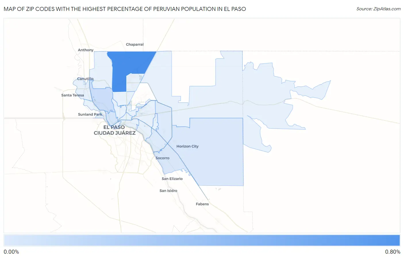 Zip Codes with the Highest Percentage of Peruvian Population in El Paso Map
