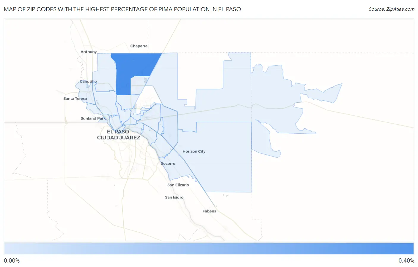Zip Codes with the Highest Percentage of Pima Population in El Paso Map