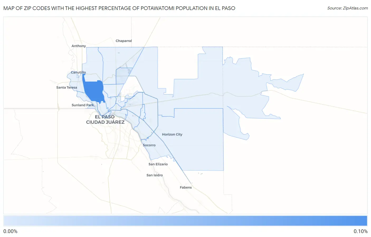 Zip Codes with the Highest Percentage of Potawatomi Population in El Paso Map