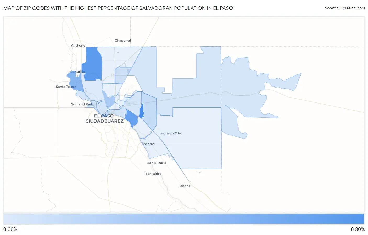 Zip Codes with the Highest Percentage of Salvadoran Population in El Paso Map