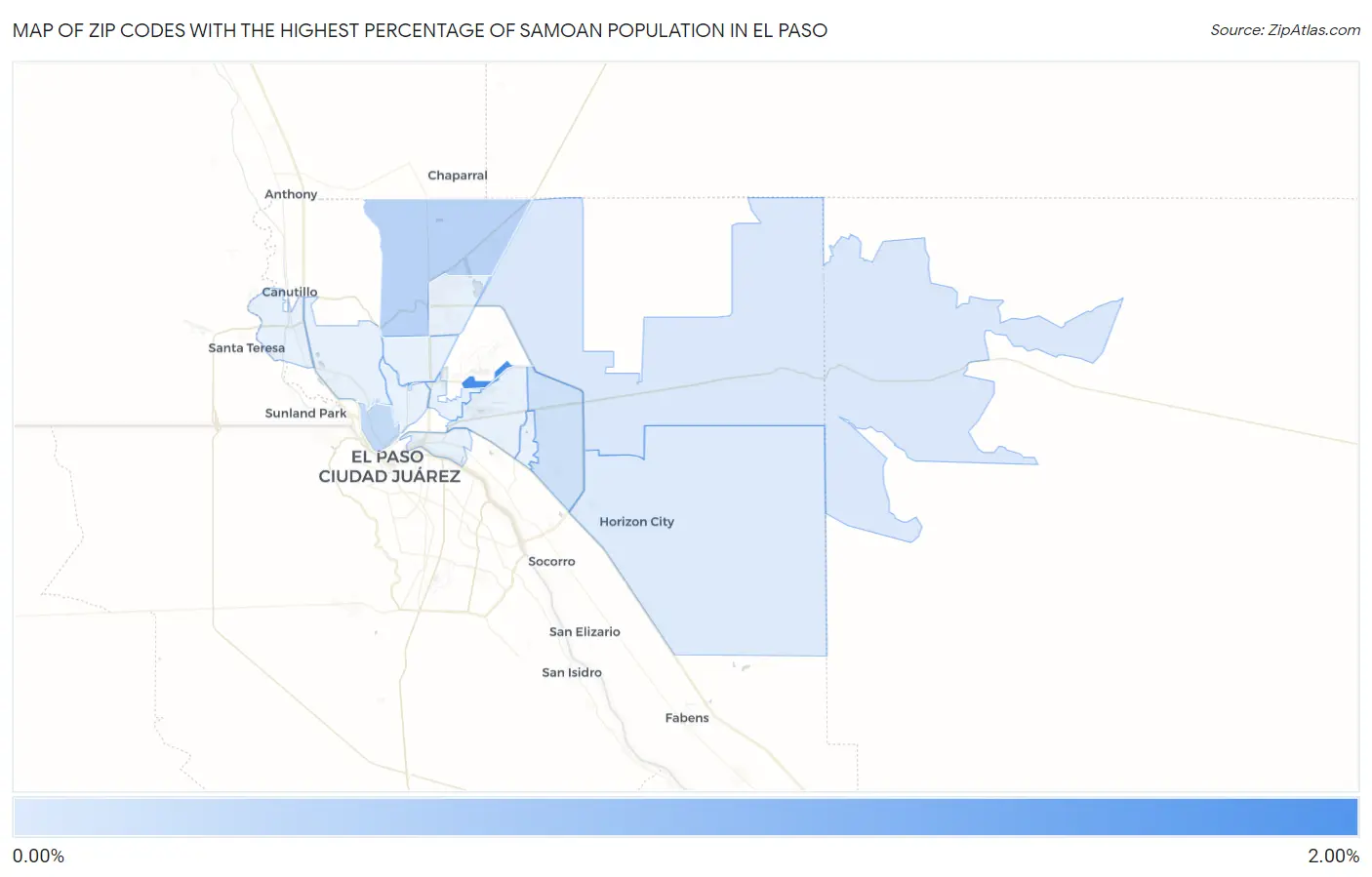 Zip Codes with the Highest Percentage of Samoan Population in El Paso Map