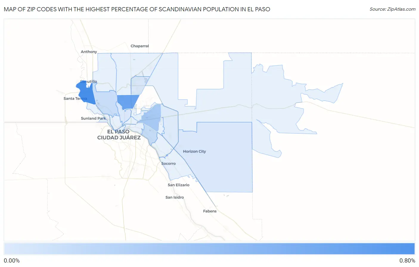 Zip Codes with the Highest Percentage of Scandinavian Population in El Paso Map