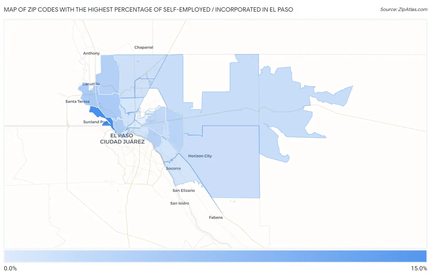 Zip Codes with the Highest Percentage of Self-Employed / Incorporated in El Paso Map