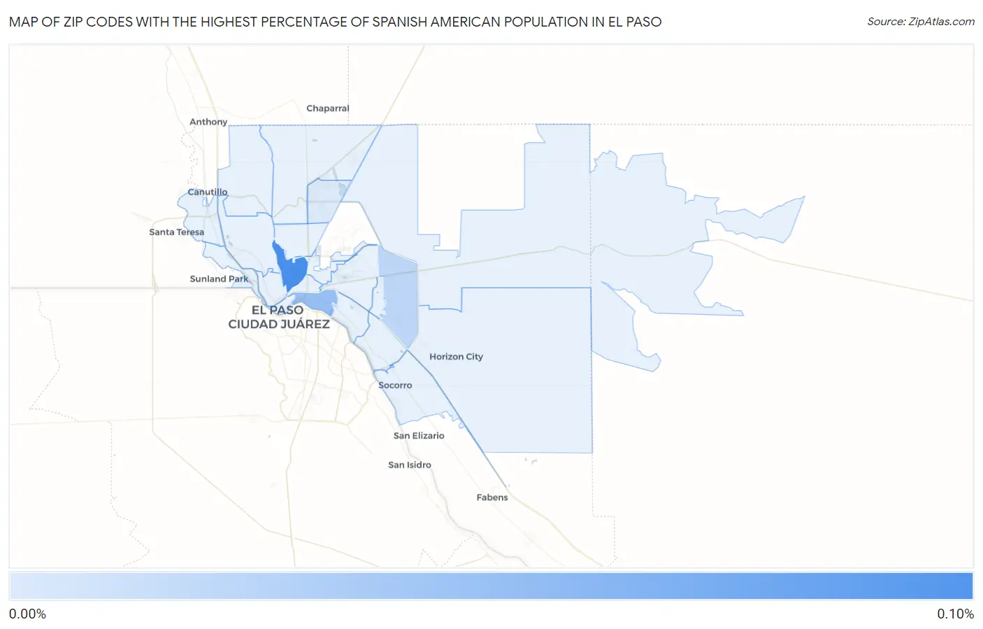 Zip Codes with the Highest Percentage of Spanish American Population in El Paso Map