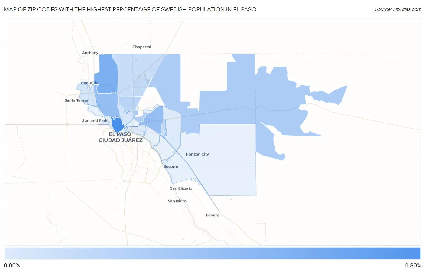 Zip Codes with the Highest Percentage of Swedish Population in El Paso Map