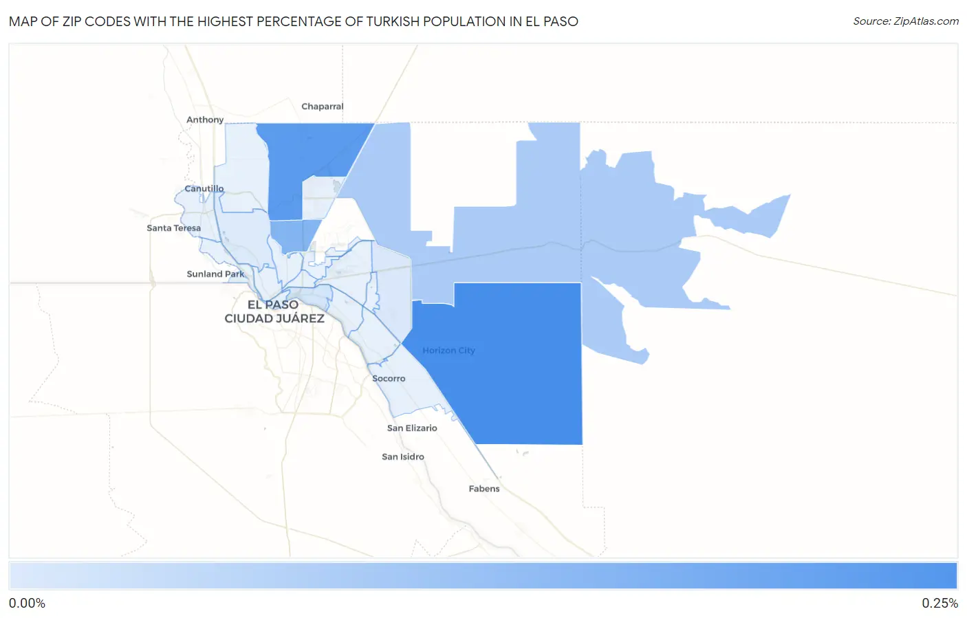 Zip Codes with the Highest Percentage of Turkish Population in El Paso Map