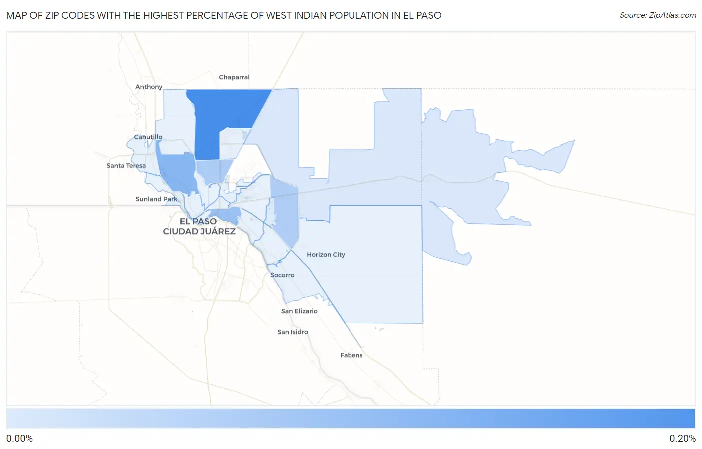 Zip Codes with the Highest Percentage of West Indian Population in El Paso Map