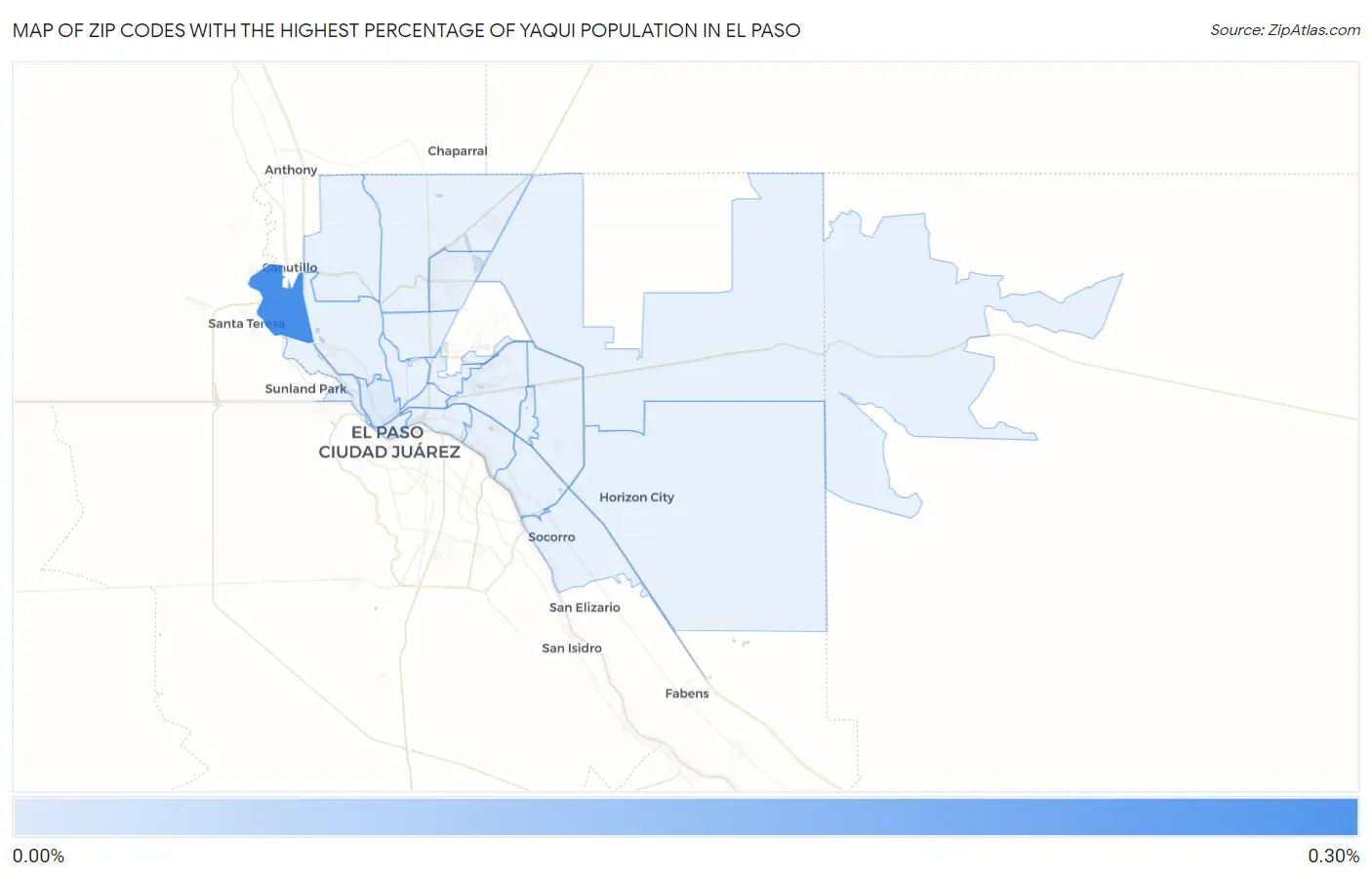Zip Codes with the Highest Percentage of Yaqui Population in El Paso Map