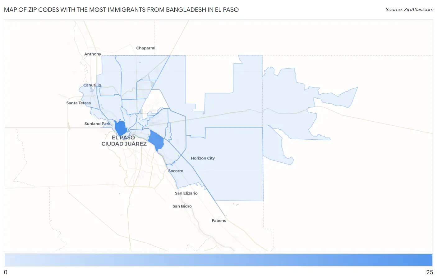Zip Codes with the Most Immigrants from Bangladesh in El Paso Map