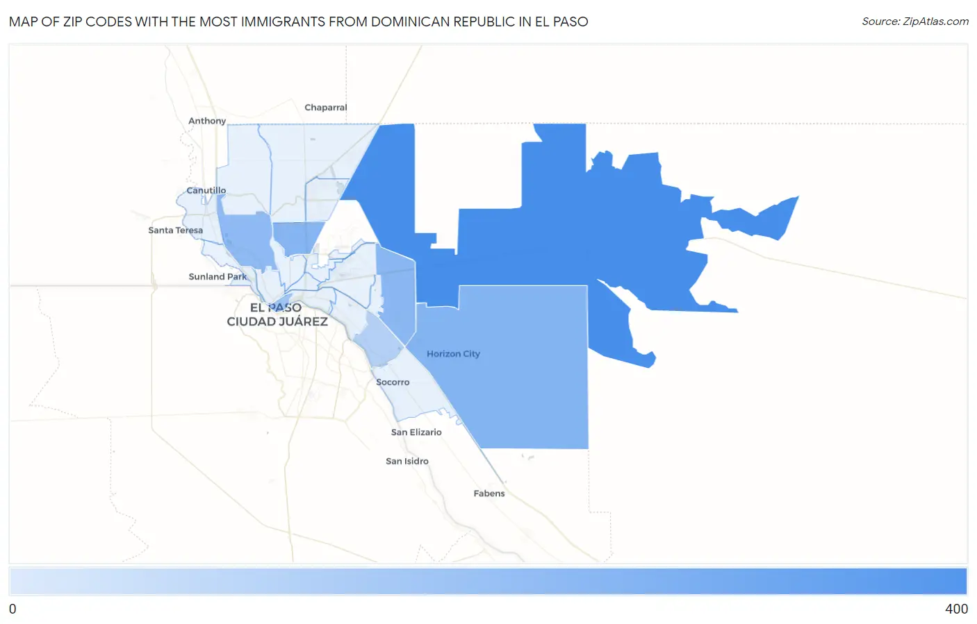 Zip Codes with the Most Immigrants from Dominican Republic in El Paso Map