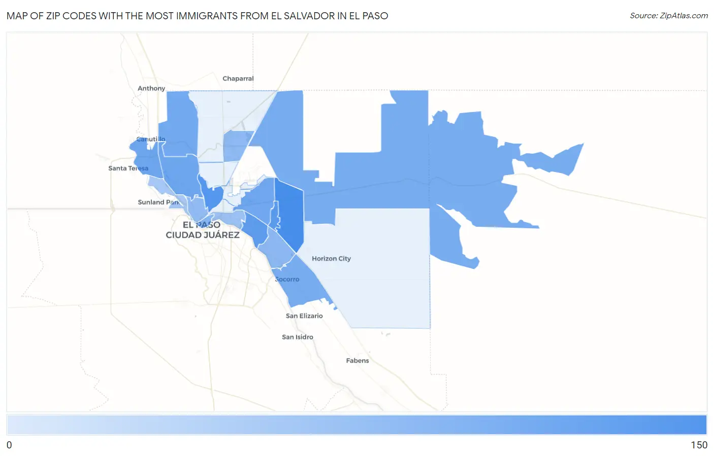 Zip Codes with the Most Immigrants from El Salvador in El Paso Map