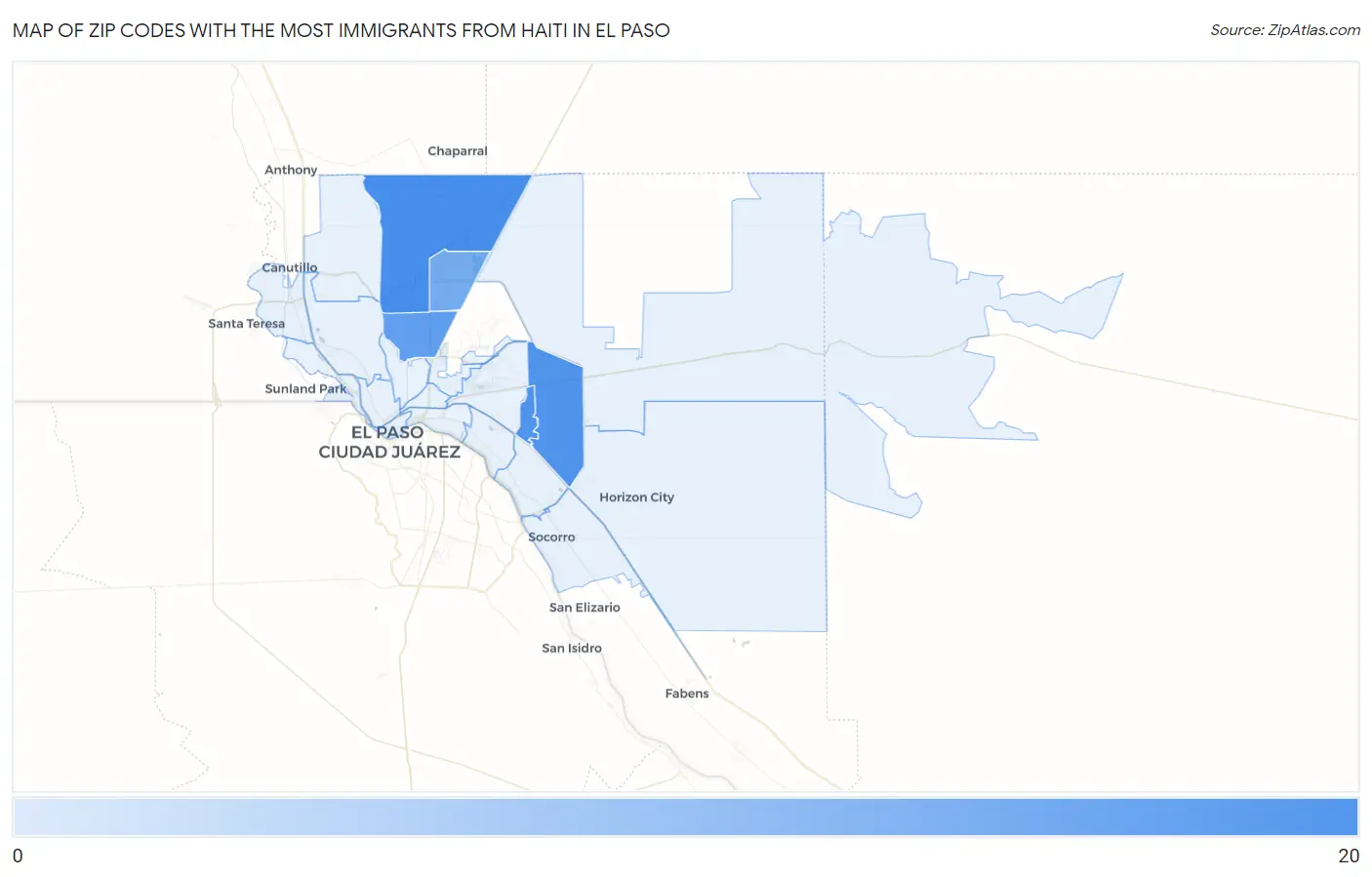 Zip Codes with the Most Immigrants from Haiti in El Paso Map