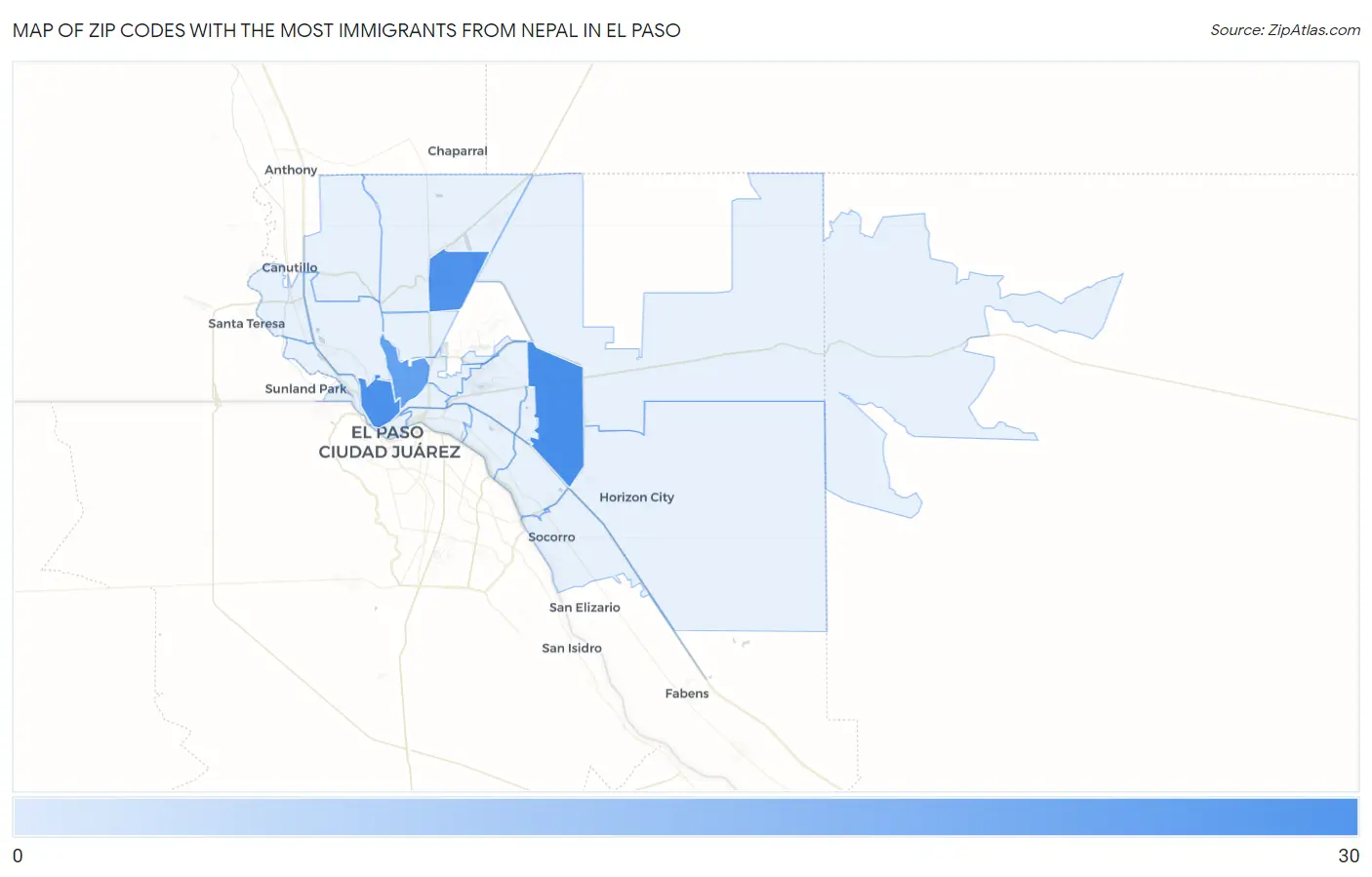 Zip Codes with the Most Immigrants from Nepal in El Paso Map