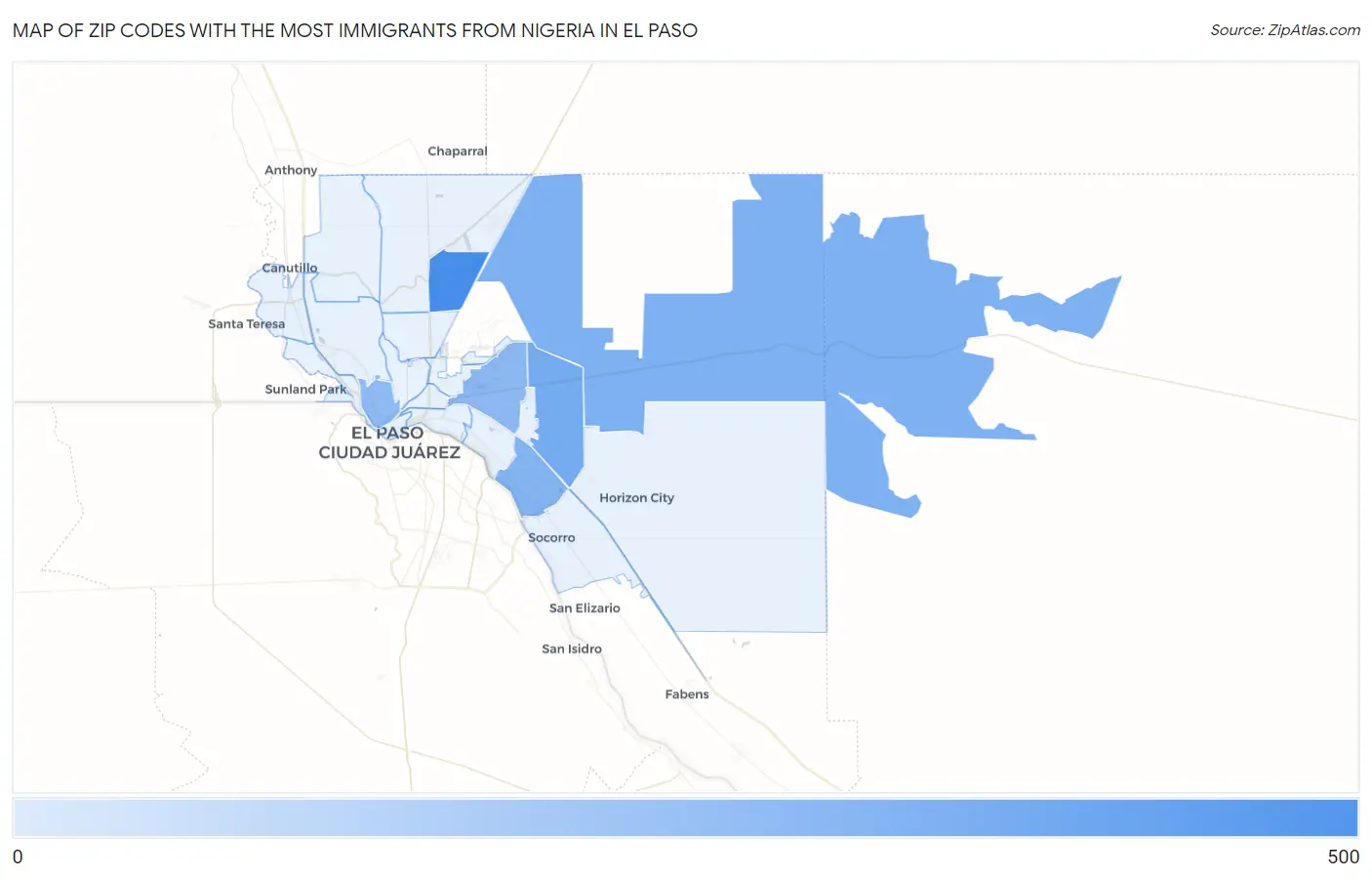 Zip Codes with the Most Immigrants from Nigeria in El Paso Map