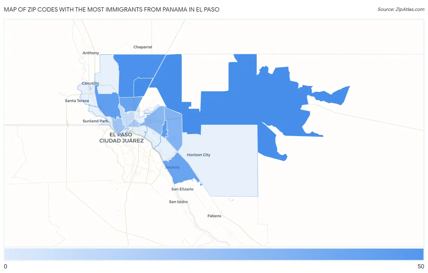 Zip Codes with the Most Immigrants from Panama in El Paso Map