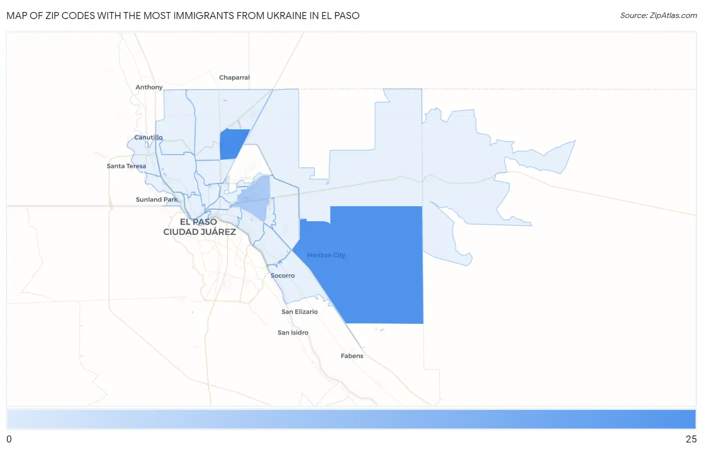 Zip Codes with the Most Immigrants from Ukraine in El Paso Map