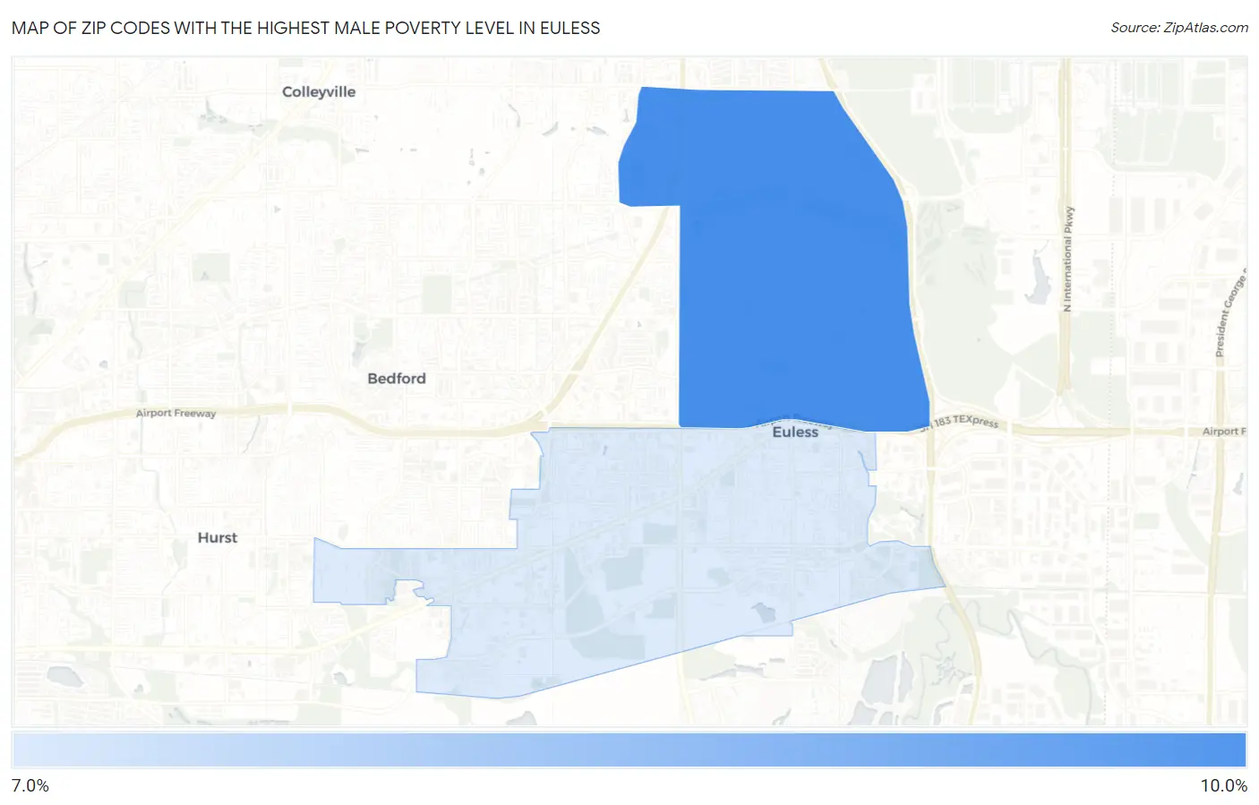 Zip Codes with the Highest Male Poverty Level in Euless Map
