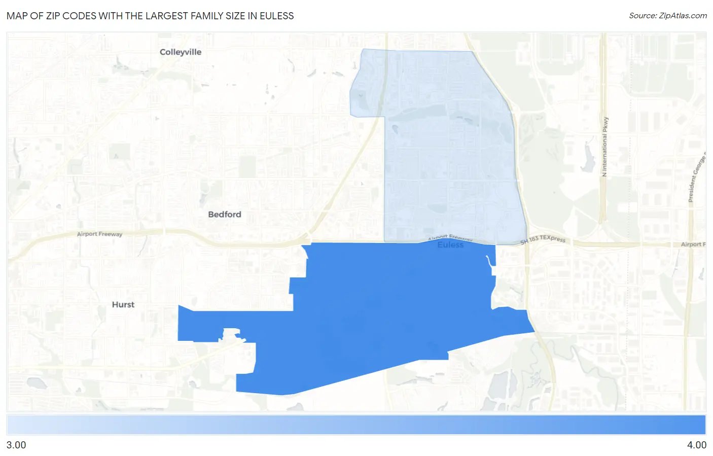Zip Codes with the Largest Family Size in Euless Map