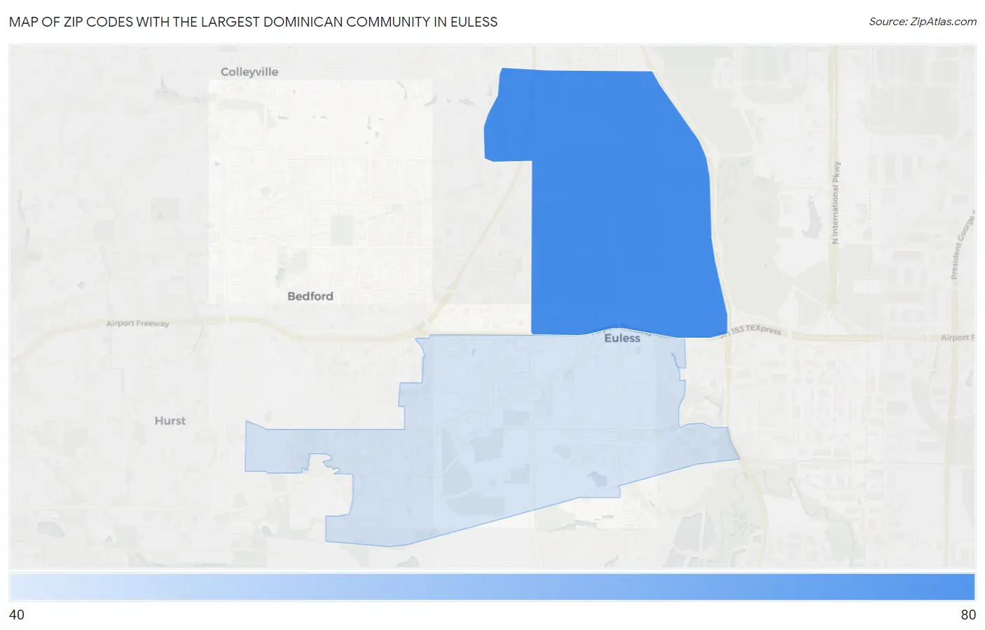 Zip Codes with the Largest Dominican Community in Euless Map